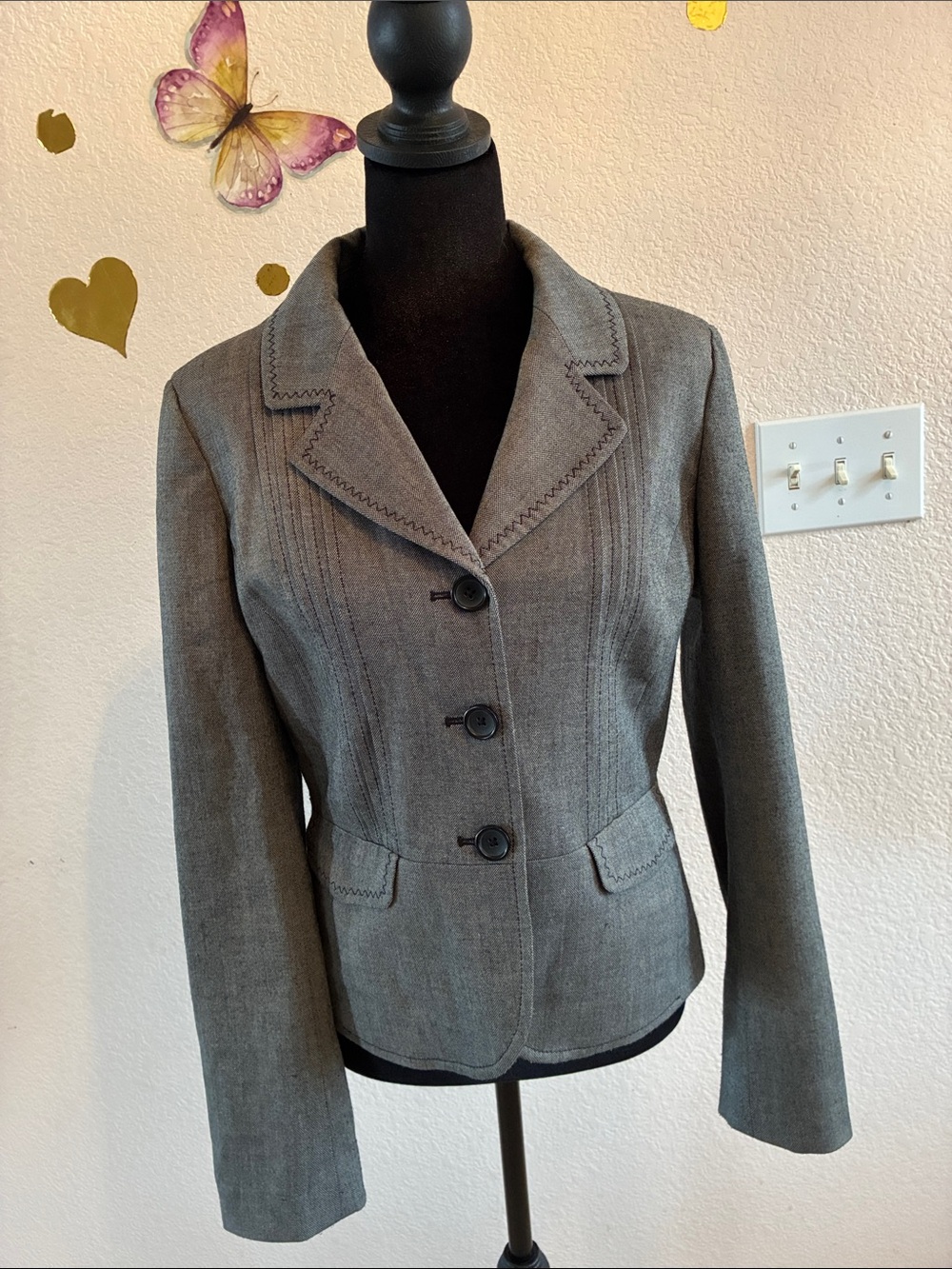 LOFT Gray Tailored Blazer with Decorative Stitching